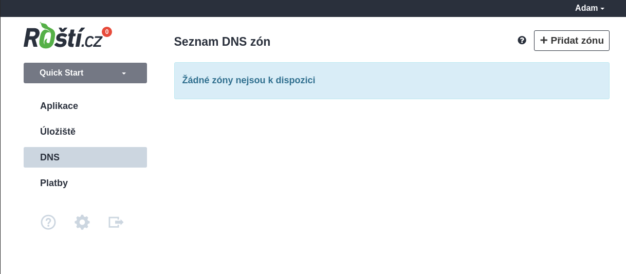 Rozhraní pro DNS zóny