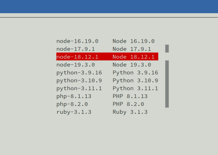 Výběr verze Node.js